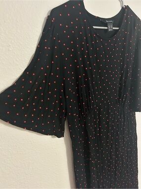 New Look Black Dress with Red Polka Dots and Flutter Sleeves
